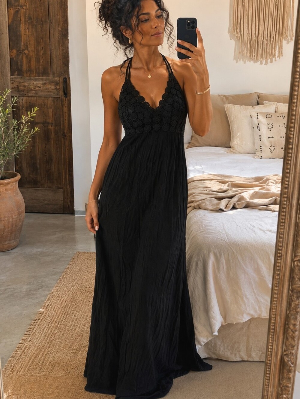 Black Lace Bodice Maxi Dress
